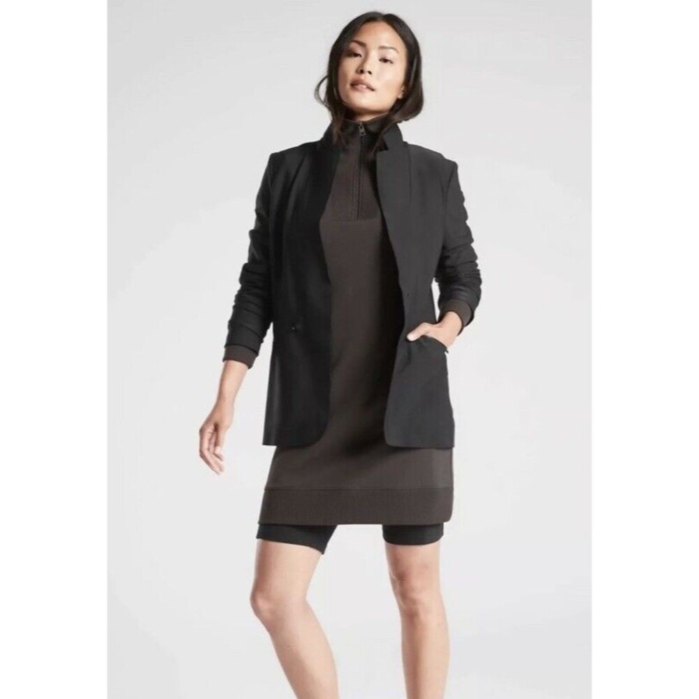 Athleta Interstellar Blazer Women 4 Black Stretch Zip Pocket Career Jacket